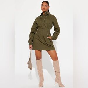 Fashion Nova Olive Green Utility Jacket Dress